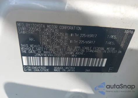 2017 Toyota Rav4 Le from USA, damaged, VIN JTMZFREVXHJ700127